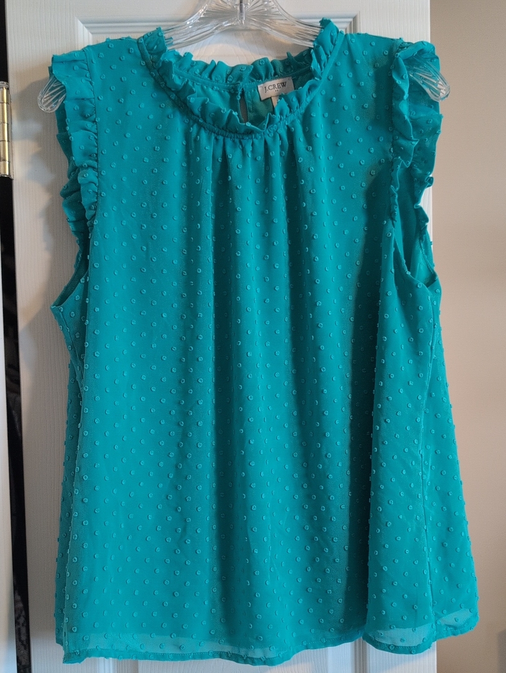 J. Crew Teal Swiss Dot Ruffle Sleeve Camisole